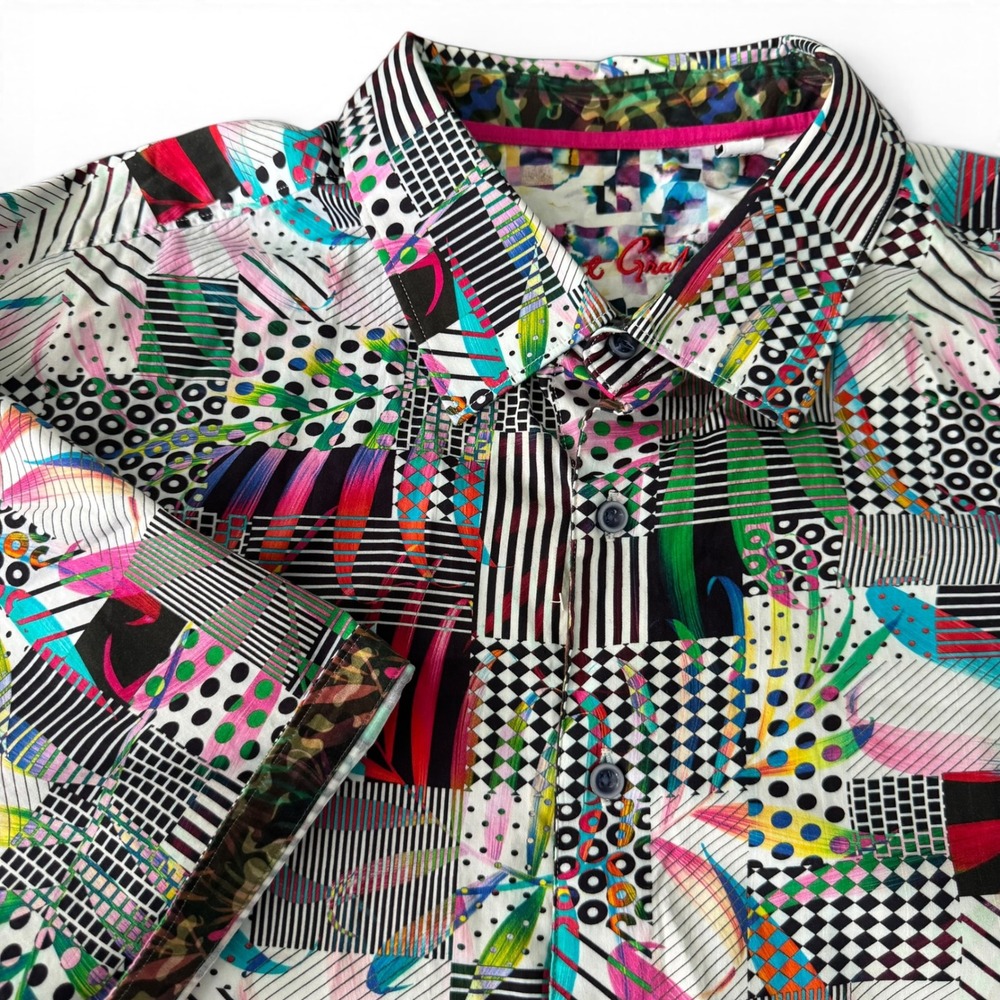 Robert Graham Button Down Shirt Men 3XL Multicolor Geometric Camo Trim Big Tall - Picture 5 of 13